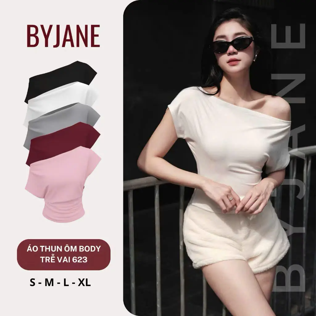 (MÀU MỚI) Áo trễ vai cộc tay nữ cotton co giãn BYJANE - 623