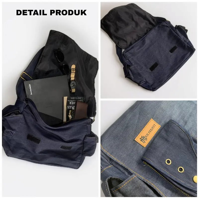 AAMCOLLECTION - tas slempang unisex bahan jeans Polos Selempang cowok 1