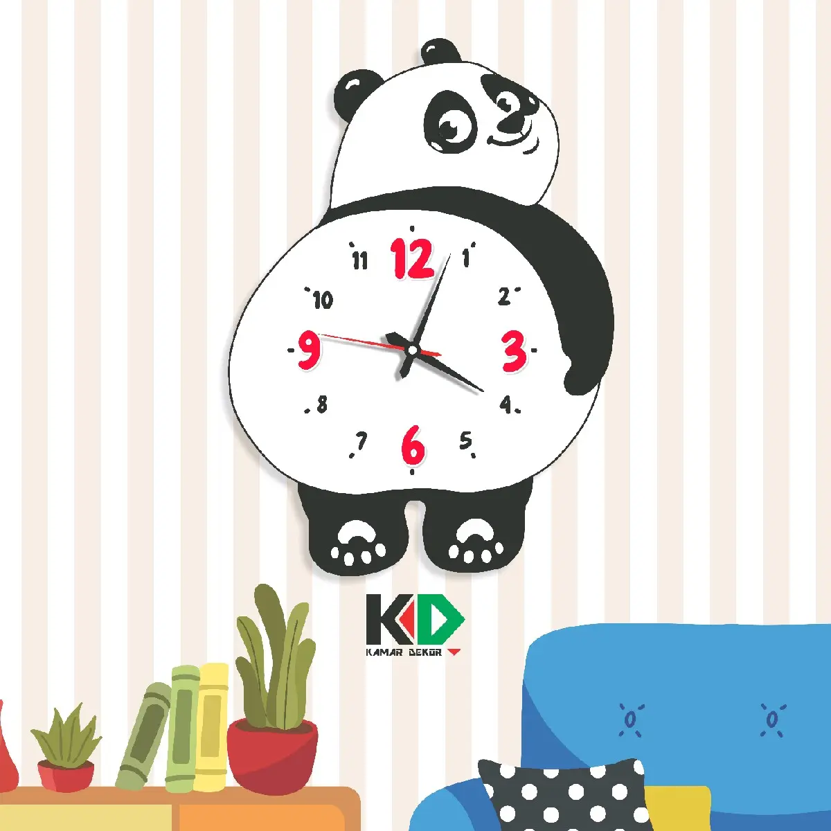 Jam Dinding Karakter Panda Bahan Kayu Hiasan Pajangan Dekorasi Kamar Anak
