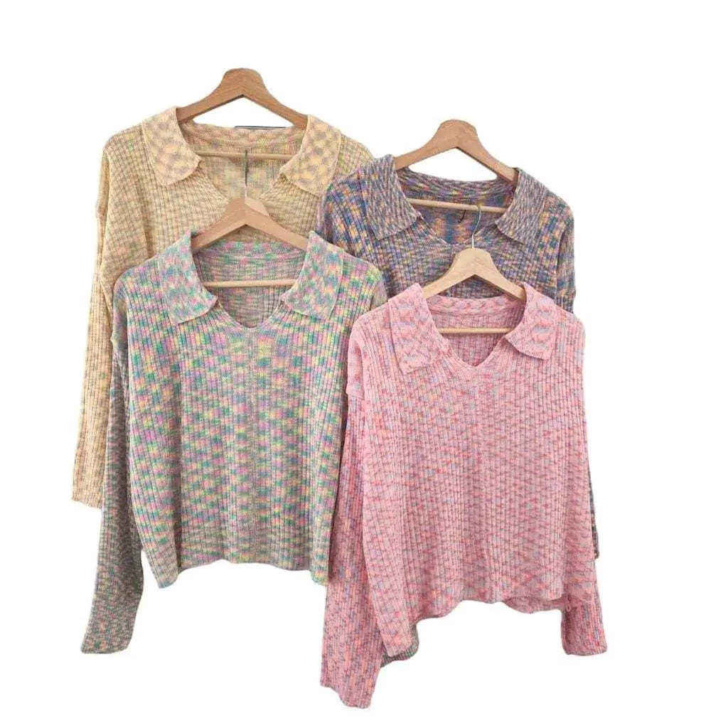 Knitzen Aimee Sweater Rajut / Sweater Rajut Krah V / Sweater Rajut Rainbow Pelangi