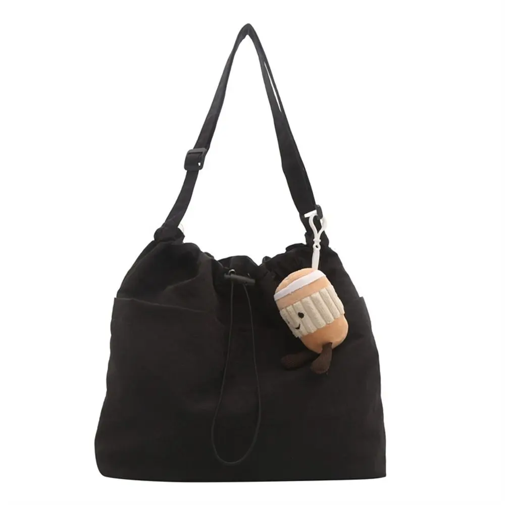 Crossbody Bag Drawstring Bucket Bag Fashionable Large Capacity Tote Bag Nylon Shoulder Bag Solid Color Korean Style for Women