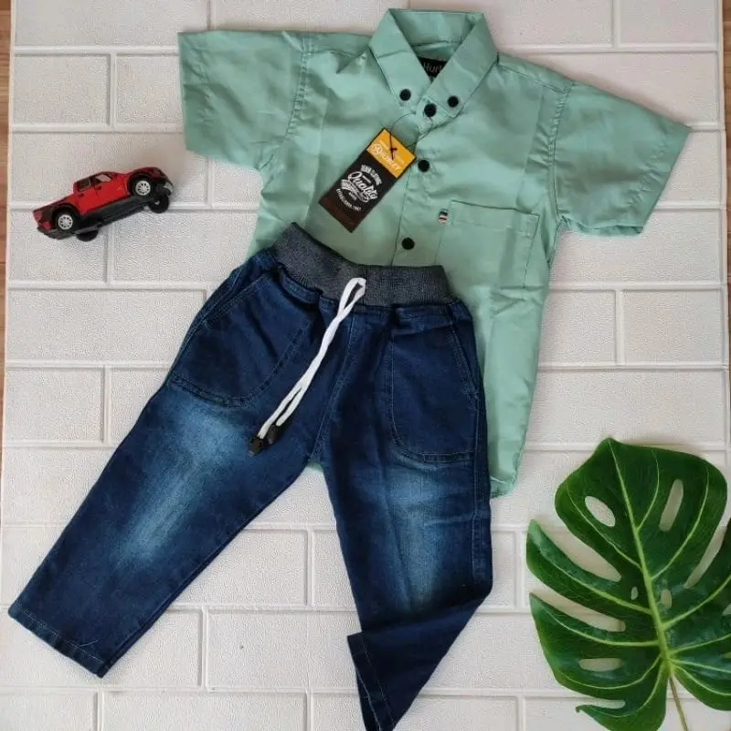 SETELAN JEANS + KEMEJA ANAK LAKI-LAKI USIA 1-10 TAHUN