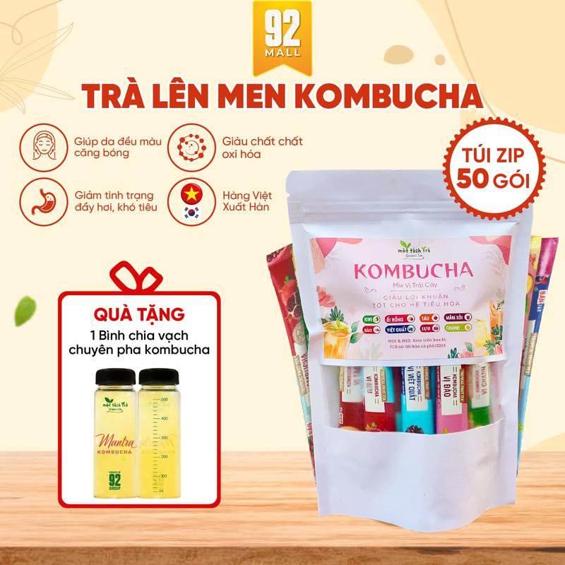 [TẶNG BÌNH] Trà Kombucha Mix Vị Đào, Việt Quất,Táo, Lựu, Chanh- Trà Kombucha Detox Đẹp Da Tươi Trẻ