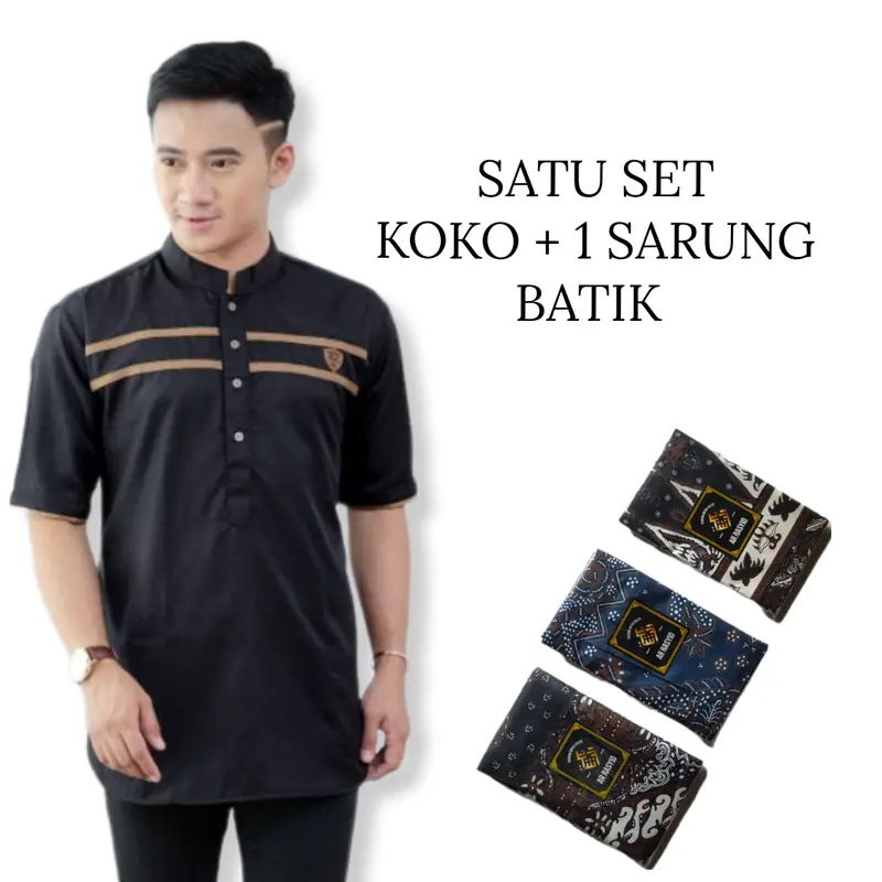 MANGUNA SATU SET BAJU KOKO KURTA LIST 2 DAN SARUNG BATIK DEWASA BAHAN ADEM TEBAL 3