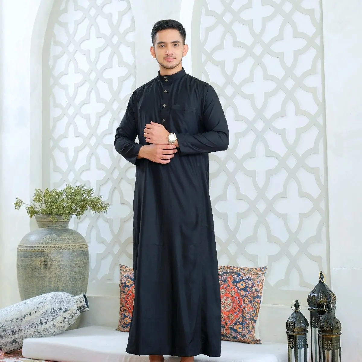 Gamis Saudi Slimfit Pria Dewasa Non Manset  Katun Toyobo lengan Panjang