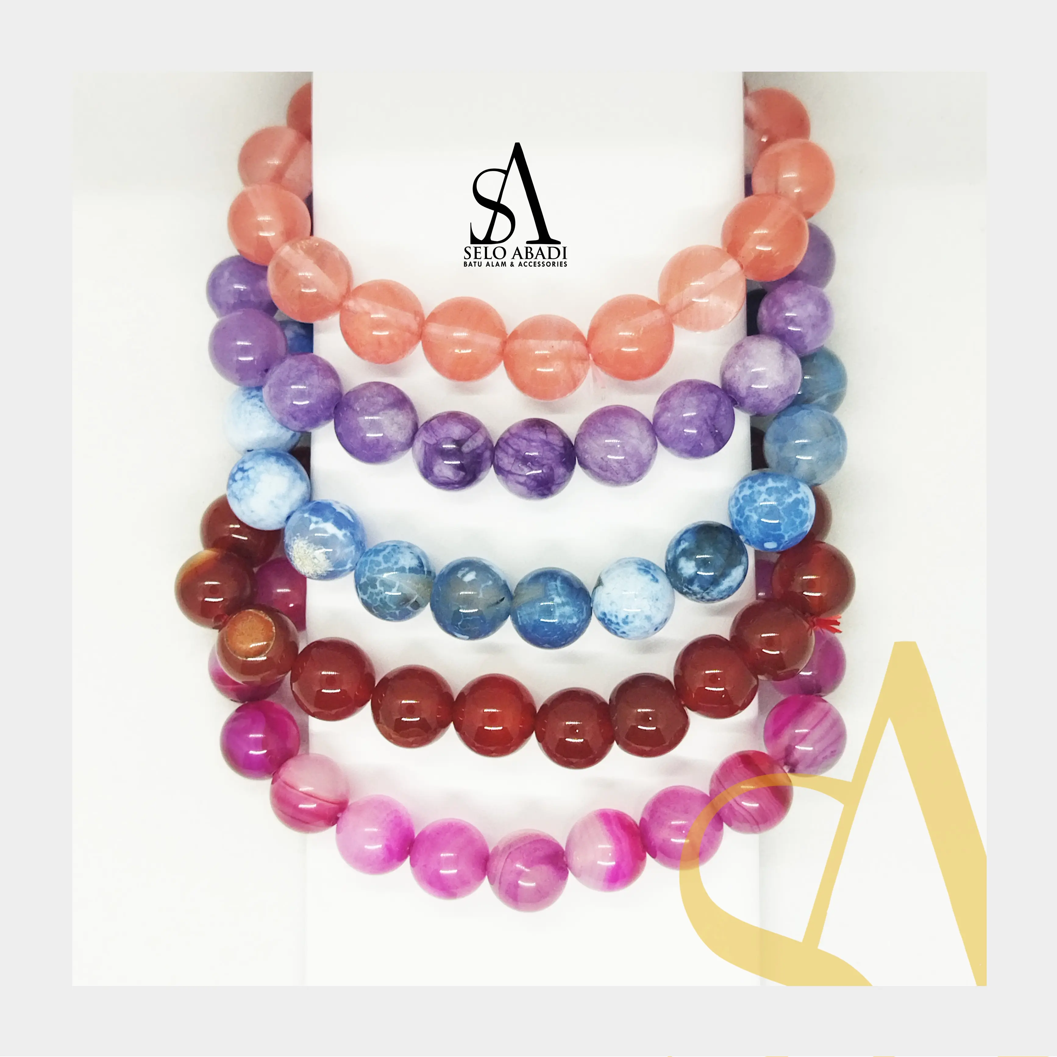 Paket 5 Pcs Dimensi Batu 8mm-10mm Gelang Batu Alam