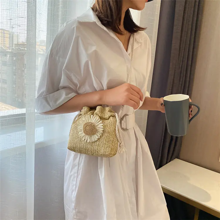 Tas Selempang Bucket Serut Bahan Anyaman Bunga Matahari/Tas Serut Bunga Matahari [READY Jakarta] Wanita 3