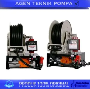 Fuel Gasoline Dispenser Pompa Transfer Minyak Solar Bensin AC 220V 100Lpm + Hose Reel BBM + Flowmeter Fill Rite