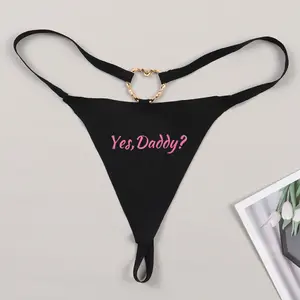 PRODUK TERBARU! Funny Letter Printed T-Back Thong Women Low Waist G-string with Yes Daddy Prints Girl Lady Black Underpanties