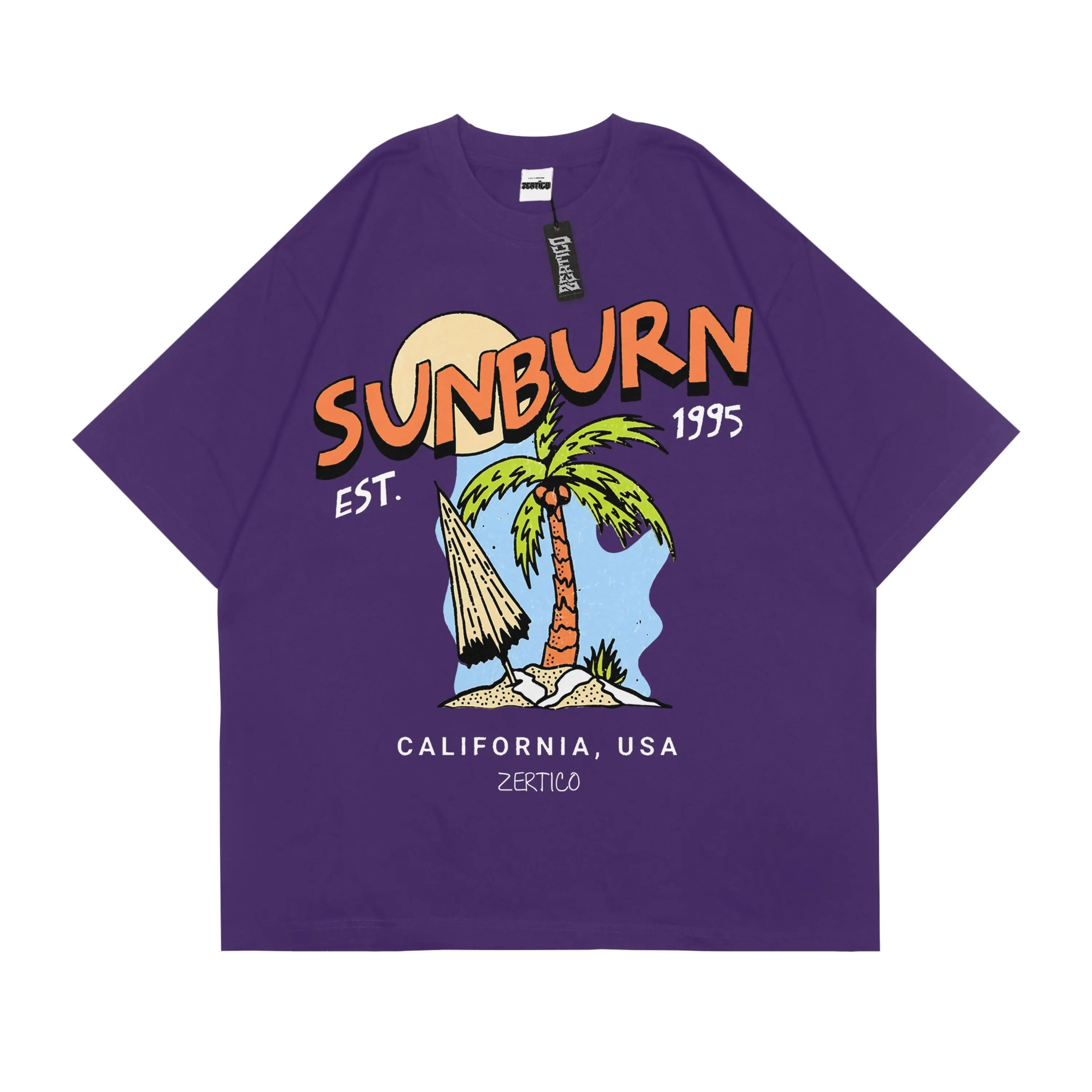Zertico Kaos Distro SUNBURN UNGU Pria Wanita Cotton Combed 30s