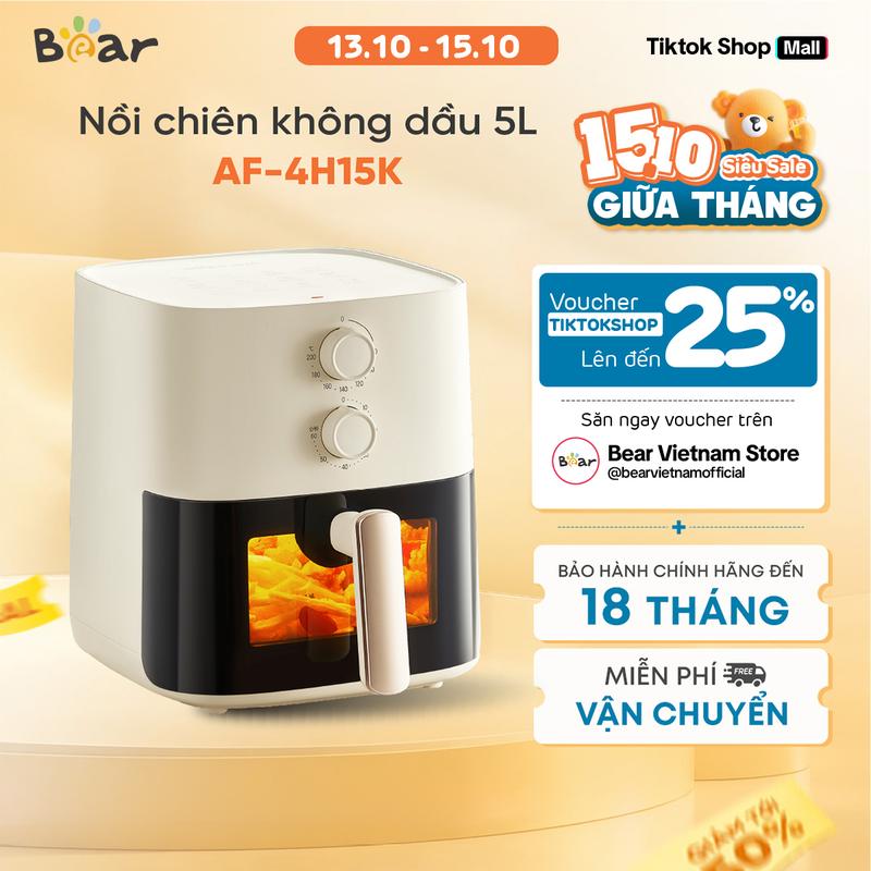 Nồi chiên không dầu 5 lít Bear AF-4H15K công nghệ xoáy 4D - Bản Tiếng Việt