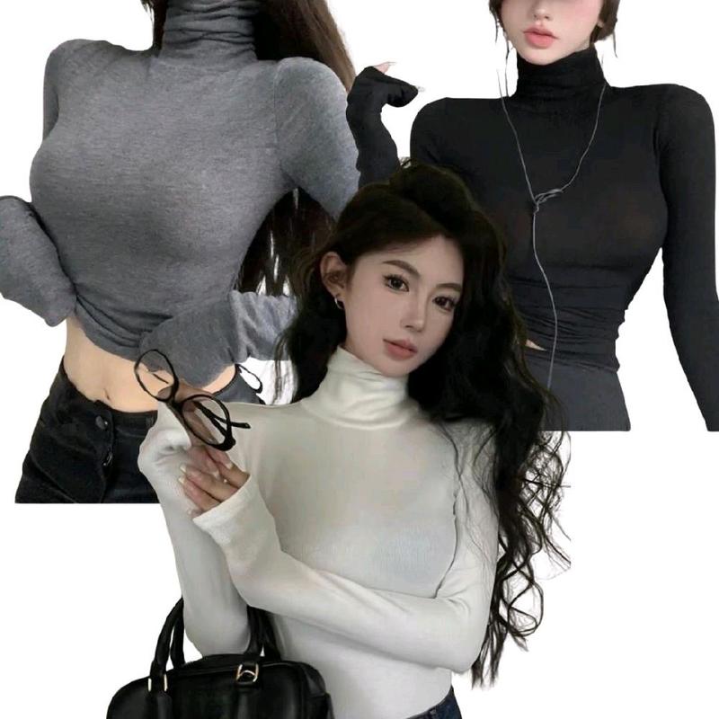 A9 - Combo 3 Áo Cổ Cao Tay Dài Ôm Body Thun Coton Lụa Mỏng Ủ Kem Mịn Mát Co Giãn 4 Chiều Thấm Hút Mồ Hôi Tốt Phù Hợp 4 Mùa Freesize 40-52kg Chất Liệu Mịn Mát Co Giãn 4 Chiều Nhiều Màu Sắc Lựa Chọn