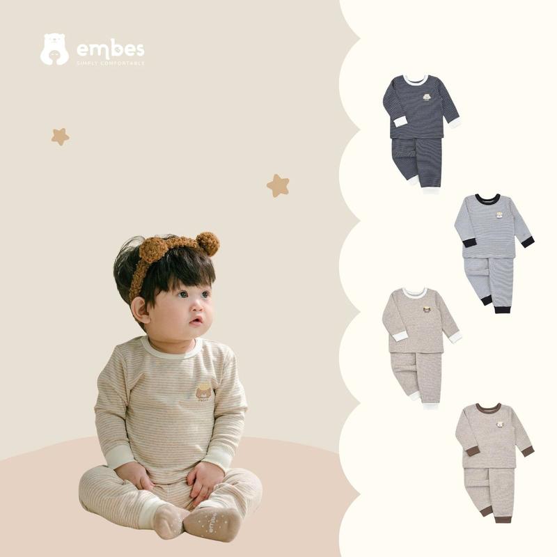 Bộ quần áo dài tay kẻ thêu hình cún con cho bé Embes Việt Nam từ 9 tháng - 4 tuổi - 25-K7-18