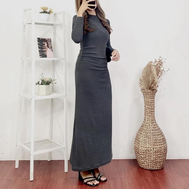 Orina Dress Wanita Knit Dress Terbaru 2025 / Long Dress Knit Polos Press Body / Baju Kondangan Dress Hitam / Dress Panjang Wanita Remaja Dewasa / Dress Casual Basic Dress Bodycon 3