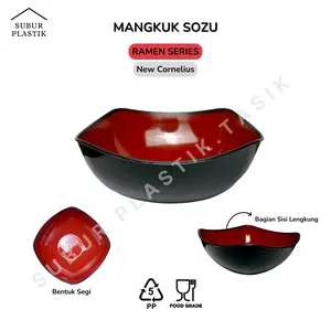 [12 pcs] Mangkuk Ramen Plastik Sozu Segi XL Cornelius 586 Hitam Merah Tahan Panas Lengkung Jumbo
