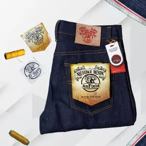 Celana Denim Dana Pelajar Selvedge - D'Liger Alfield - Kaku 15oz Slim Straight - Raw Denim - Fading Parah - Cowok Jeans Fit Panjang Pria