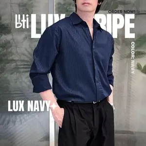 Biti Lux Stripe | Kemeja Lengan Panjang Pria Salur Merah Maroon Navy  Hitam Formal Fit Pasti Ori