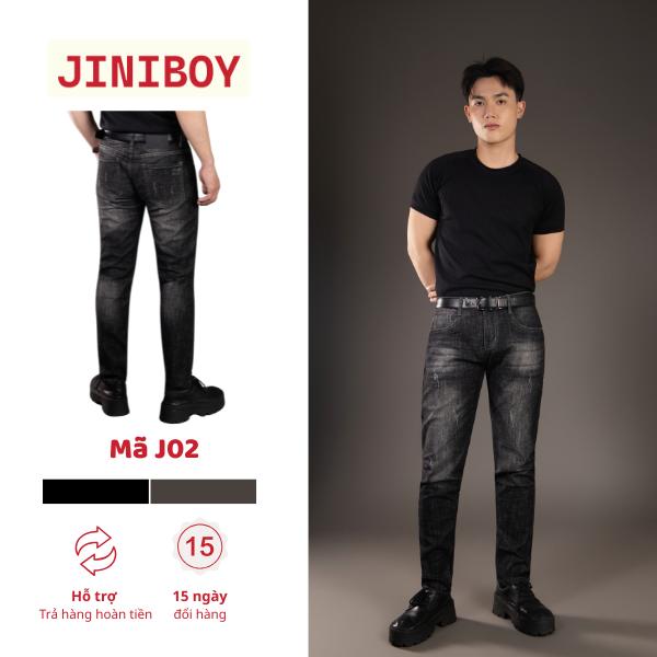   JINIBOY  Quần Jean Nam Xám Đậm Co Giãn Big Size -90kg Thoải Mái Không Xù Lông- Mã JD01 