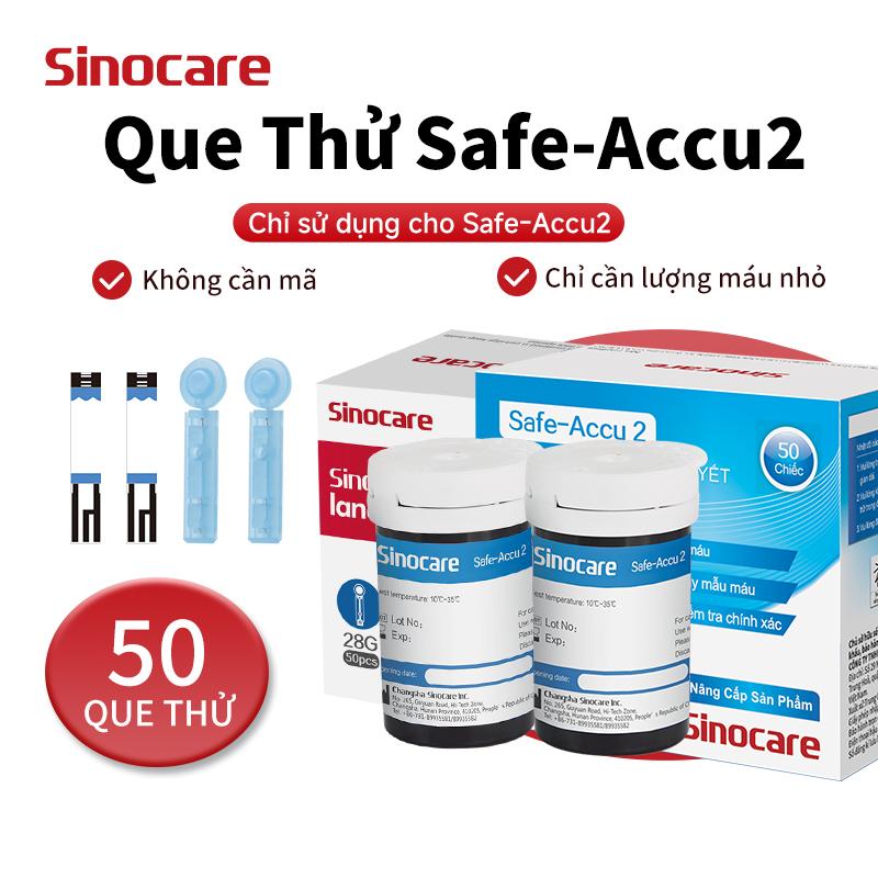 Que Thử Đường Huyết Safe Accu 2 Chính Hãng Sinocare 50 Que Thử + 50 Chích Máu