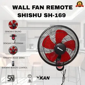 Kipas Angin Dinding SHISHU 16inch Wall Fan SHISHU 16inch SH-168 dan Wall fan remote SH-169 Merah