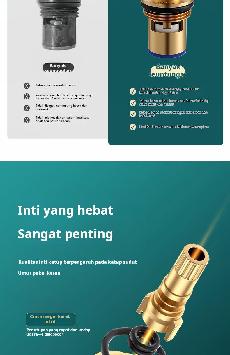Fitting anti bocor keran universal berbahan tembaga murni, katup sudut, keran air dingin tunggal, inti katup tembaga dapur, pegangan.