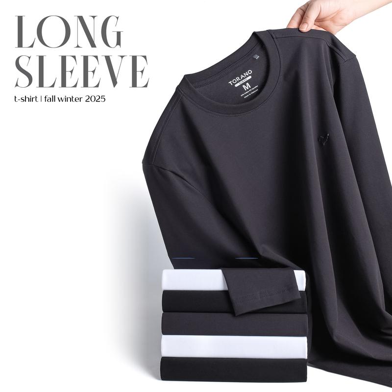 NEW TORANO Áo Thun Dài Tay FWTL001 Cotton Cao Cấp Slimfit Logo Ngực Menswear Nam Thun Jean Nhung Cổ Tròn Đen Silky Cotton Thoáng Khí Tôn Dáng Size S M L XL