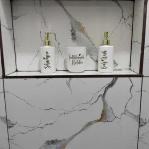 Paket Peralatan Kamar Mandi Botol Sabun & Shampo Pump Plastik Aesthetic Gelas Tempay Sikat gigi dispenser odol Putih Gold & Silver Lebih Murah & Hemat (Tp2)