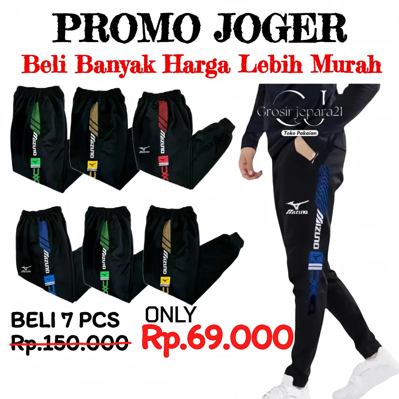 Promo 100k Dapat 7pcs CELANA TRAINING JOGGER MIZUNO regular random warna Sport