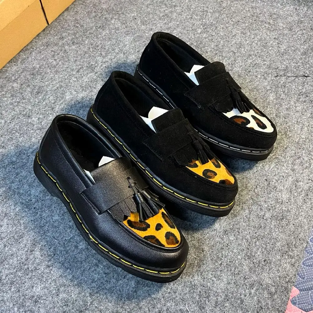 ​Sepatu Penny Loafers Pria Hitam Motif Leopard - Pantofel Klasik Bahan Synthetic Leather Anti Slip Size 37-44