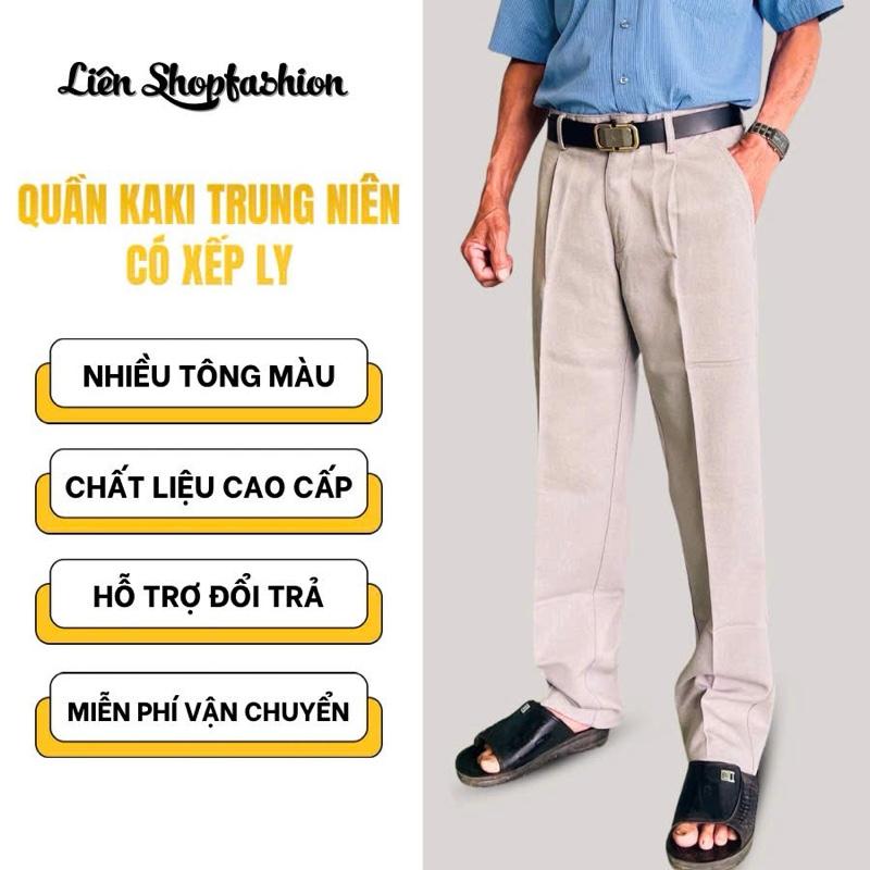  Quần kaki trung niên cao cấp có xếp ly.Vải co giãn Size 28-34.Ống 20cm 