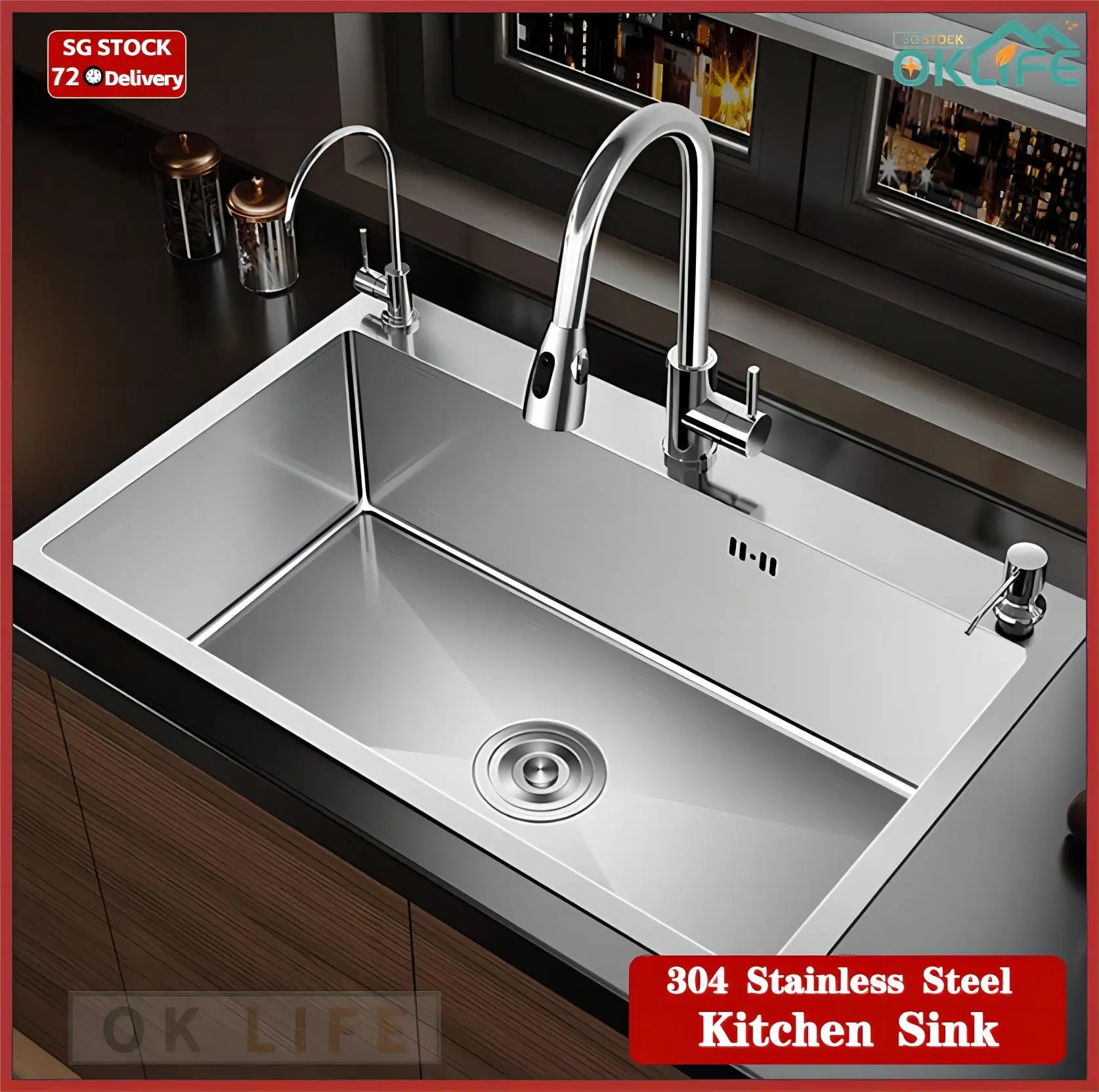[OKLIFE. SG] Kitchen Nano Sink Single Sink 304 Stainless Steel Household Sink Topmount &Undermount Nano Kitchen Sink