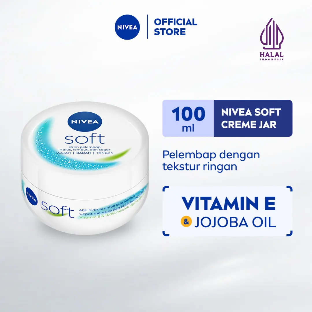 NIVEA Cream Moisturizer Soft Creme Jar 100ml - Hand body krim cream lotion mositurizer multifungsi jar putih body care kulit kering kasar badan wajah muka sikut tumit memperbaiki skin barrier pelembab melembutkan badan halus - Vitamin E, Jojoba Oil