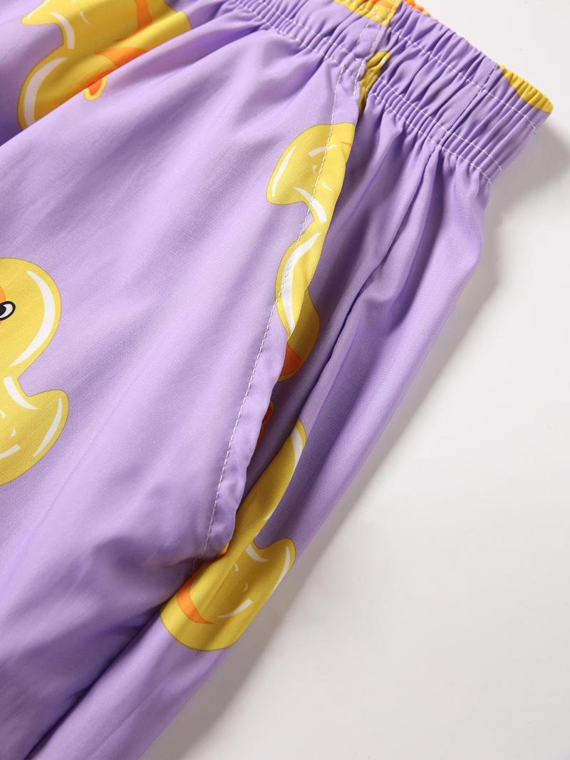 Product Introduction of Men's Cartoon Duck Print Beach Shorts, Casual Breathable Quick Drying Shorts for Summer, Men's Bottoms for Beach Vacation 6
