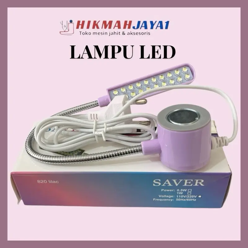 SAVER 820 Lilac Lampu LED Portabel Mesin Jahit dengan Kabel Fleksibel dan Soket Listrik 110V/220V untuk Penggunaan Rumah Tangga