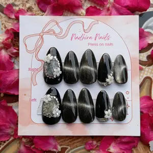 Kuku palsu Cat Eye - press on nails premium, Gratis Lem Gel & Toolkit, Siap pakai dan Tahan Lama