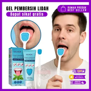 Gel Pembersih Lidah + Sikat Lidah Melawan Nafas Bau Membersihkan Kotoran Mulut