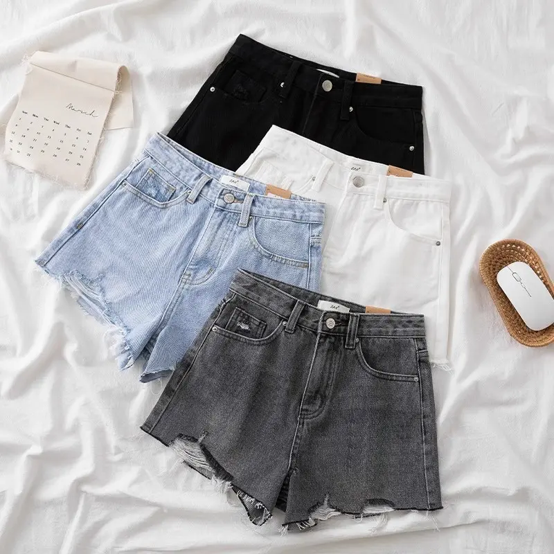| kekinian factory | (Ready stok!!!) Celana pendek jeans wanita high waist hitam sobek korean style denim hot pants big size street kekinian pant