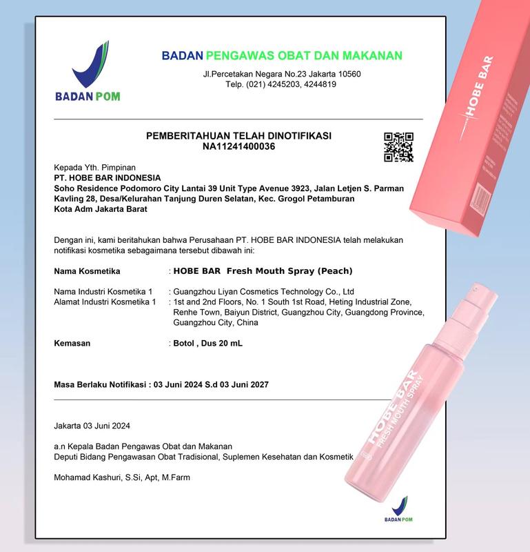 HOBE BAR Probiotic Oral Spray - Sugar-Free, Alcohol-Free, and Preservative-Free, Peach Mint Flavor for Fresh Breath (20 ml) hobe  bar pewangi mulut semprot mouth spray parfum  mulut Liquid 2