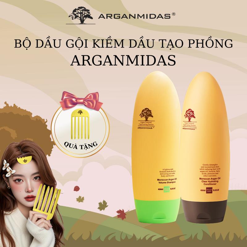 [Arganmidas Official] Bộ Dầu gội Dầu Xả Kiềm dầu tạo phồng chân tóc ARGANMIDAS Thương Hiệu Quốc Tế với tinh dầu Argan quý hiếm, hỗ trợ kiểm soát dầu thừa, giúp tóc bồng bềnh, lâu bết - 450ml x 2, bộ gồm 2 chai, K2