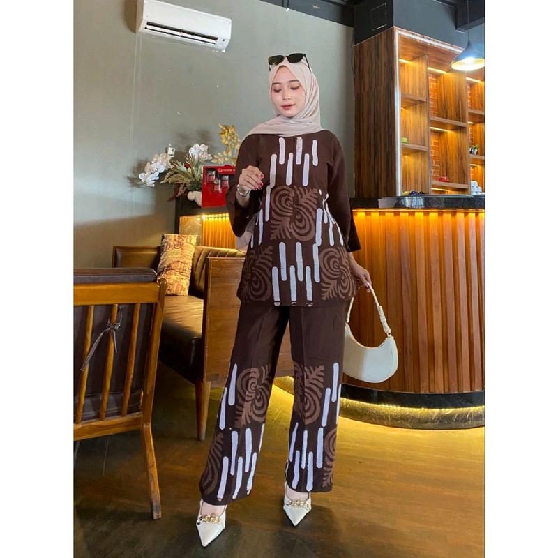 Baju Wanita Trendy Set Coklatan Terbaru By Samudra Batik - Celana 1