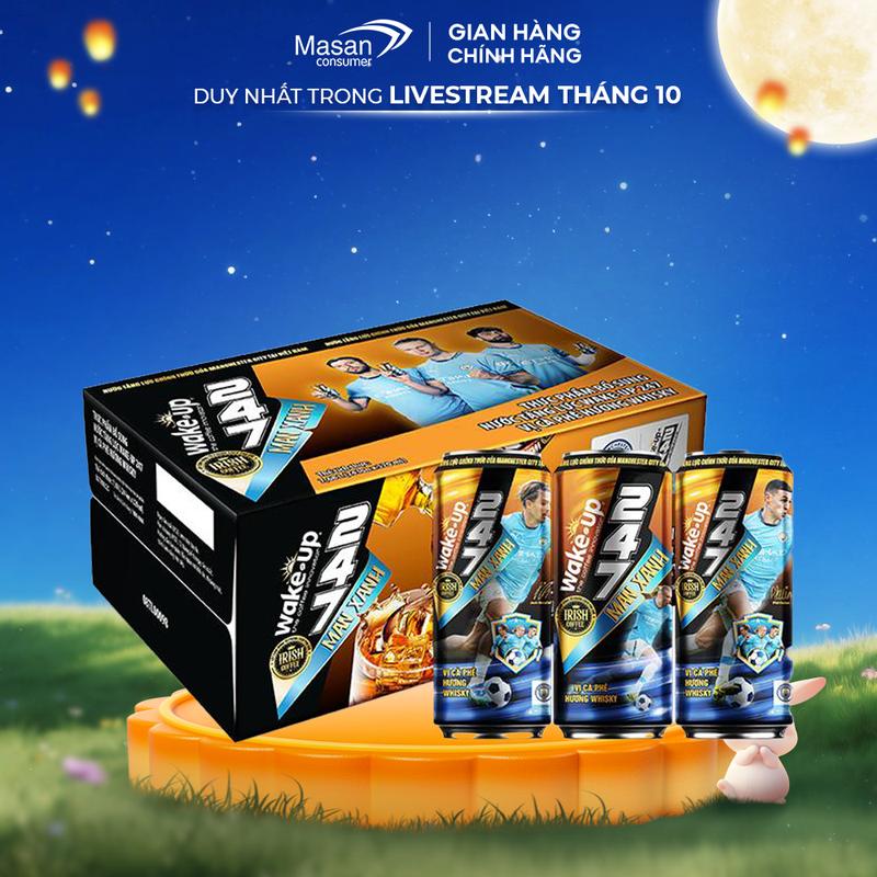 Thực phẩm bổ sung - Nước tăng lực Wake-up 247 vị cà phê hương whisky 24 lon x 320 ml