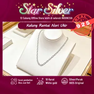 Kalung Rantai Nori Ukir berkilau Star Silver Perak Asli Ss9.25 putih berkilau anti gatal anti menghitam