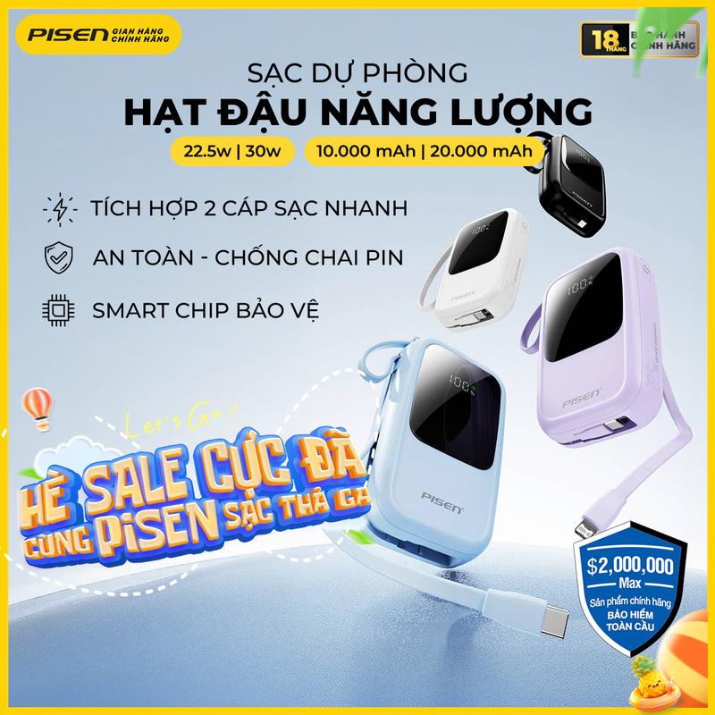 [PISEN x PEWPEW ] Sạc Dự Phòng Hạt Đậu Năng Lượng | Sạc Nhanh 2 Chiều, An Toàn, Chống Chai Pin, Phù Hợp Tất Cả Các Dòng Android/IOS | PISEN QUICK POWERLink 22.5W | TP-D153 | TP-D154 | TP-D118 | Bảo Hành 24 Tháng | Bảo Hiểm 2 Triệu Đô Toàn Cầu