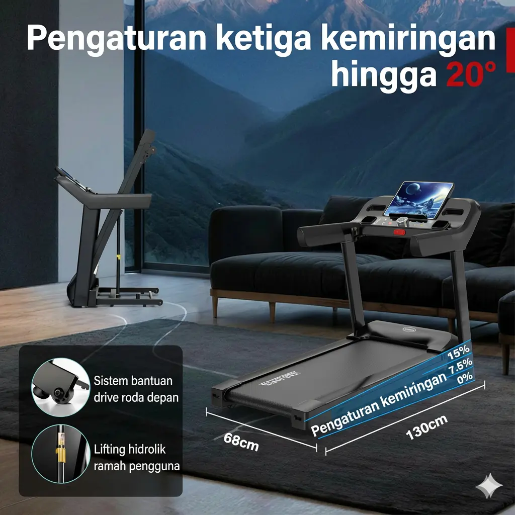 【Tingkat profesional】【Garansi 10 Tahun】Treadmill elektrik JC700 5.0 tenaga kuda kecepatan 16km/jam 3 tingkat kemiringan dapat dilipat sabuk lari 56 cm konektivitas Bluetooth