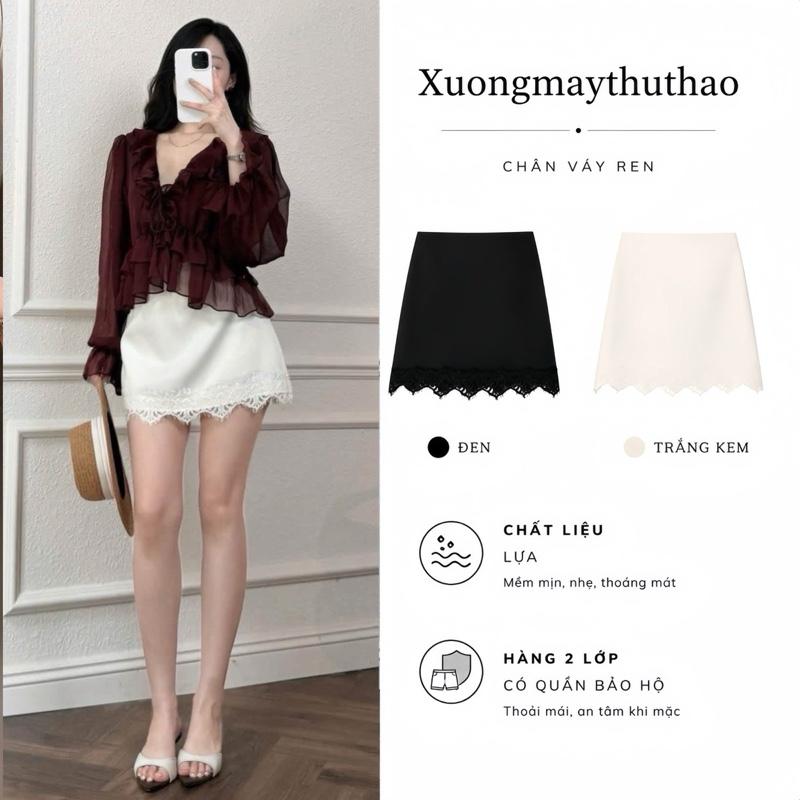 Cami Silk Skirt /Chân Váy Lụa Phối Chân Ren Dáng Chữ A - 2 Lớp Hàng Thiết Kế Tinh Tế Sang Trọng