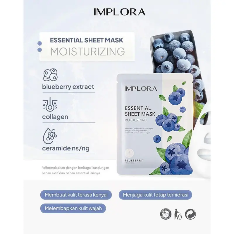 ENVIO - Implora Essential Sheet Mask 25gr - Masker Wajah Melembabkan Anti Aging Acne Control 6