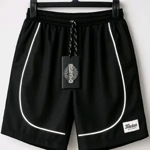 celana pendek Hitam Dewasa,paiping reflektif/nyala,  Boxer Santai Shorts Nyaman Tebal Lembut Distro
