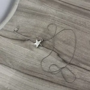[Mxixi] Kalung wanita rantai panjang bintang dapat diatur ukuran warna perak desain unik cocok dengan berbagai pakaian Q369