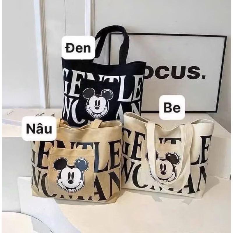 có khoá kéo Túi tote túi vải canvas hoạ tiết micky đi học đi chơi túi đeo vai thời trang đựng vừa A4