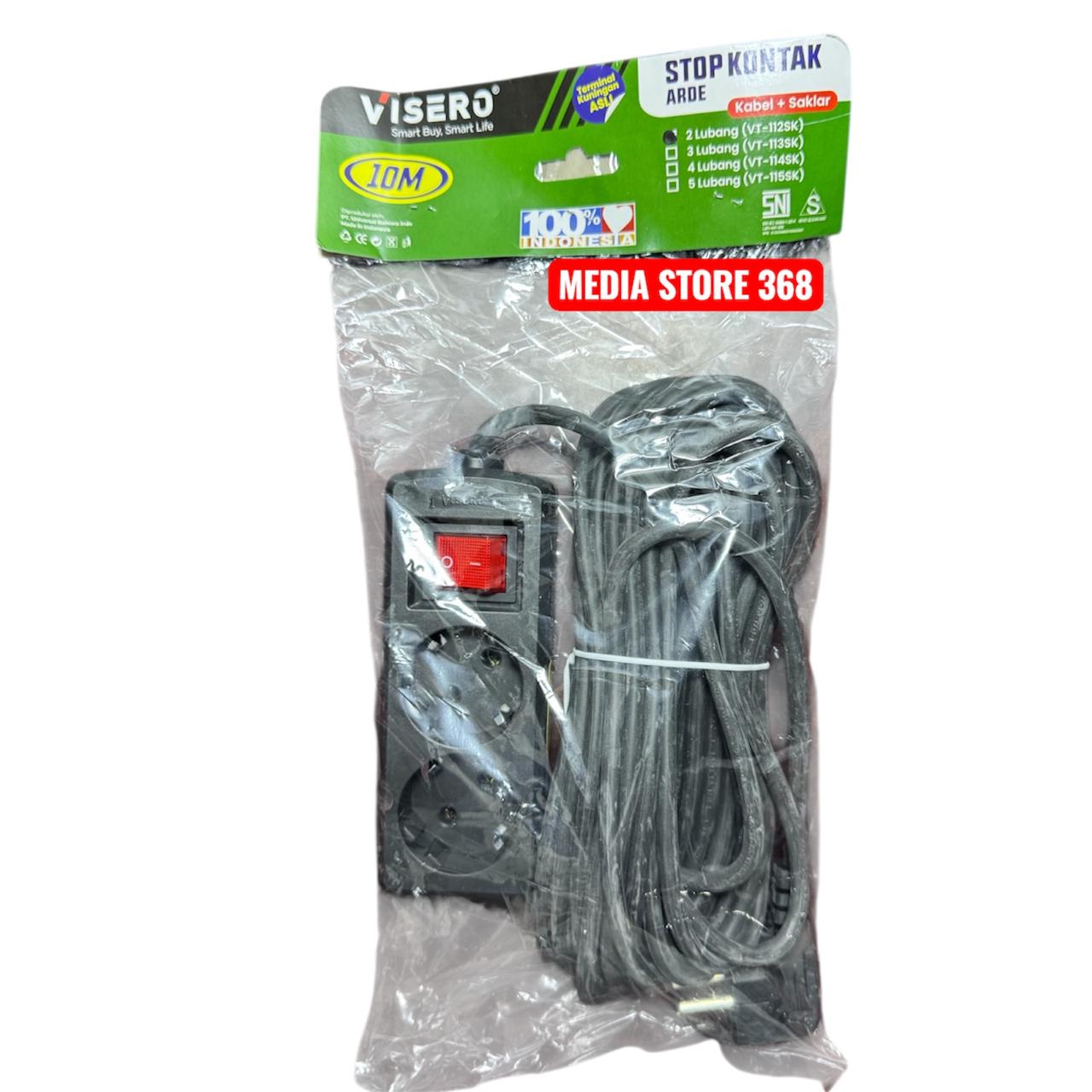 VISERO Stop Kontak/Terminal 5 Lubang Body HITAM Kabel 10M dengan Switch On/Off SNI Kabel Asli Tembaga Tahan Panas Kuat Tahan Lama